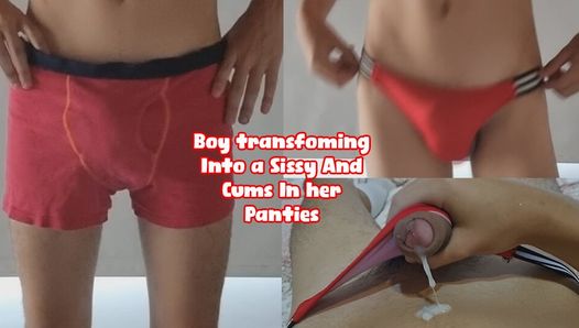 Boy transfoming Into a Sissy And Cums In her Panties