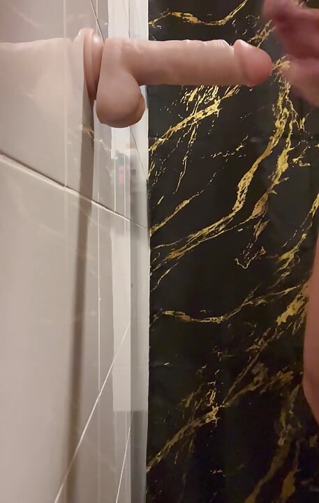 Sucking a Big DILDO Cock in the Bathroom