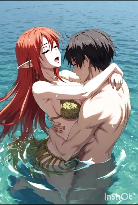 Redhead anime hentai girl fucks in the water