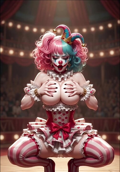 Anime circus strip ring leader clown and acrobat sexy circus show