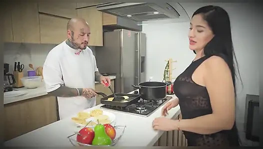 MILF Eager for Cock, Gets Fucked in Front of Her Stepdaughter in the Kitchen