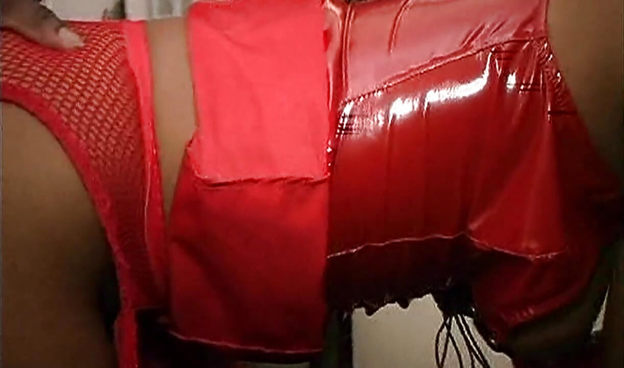Horny MILF in Red Latex Stretched by Massive BBC Dildo