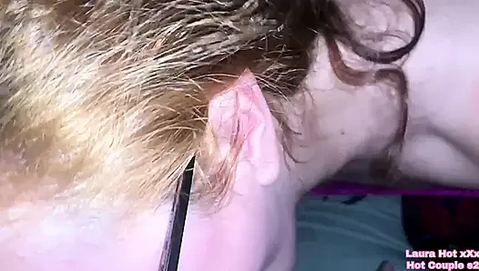 Perverted redhead neighbor puts a stranger's mini cock in her mouth, until she gets the cum