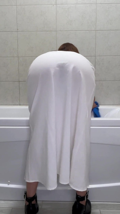 White Dress Fart Disaster in the Bathroom