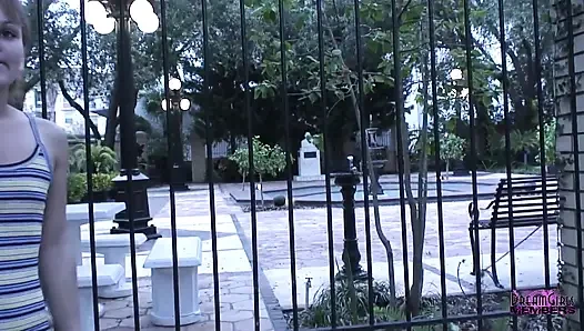 Shy waitress gets naked at a construction site