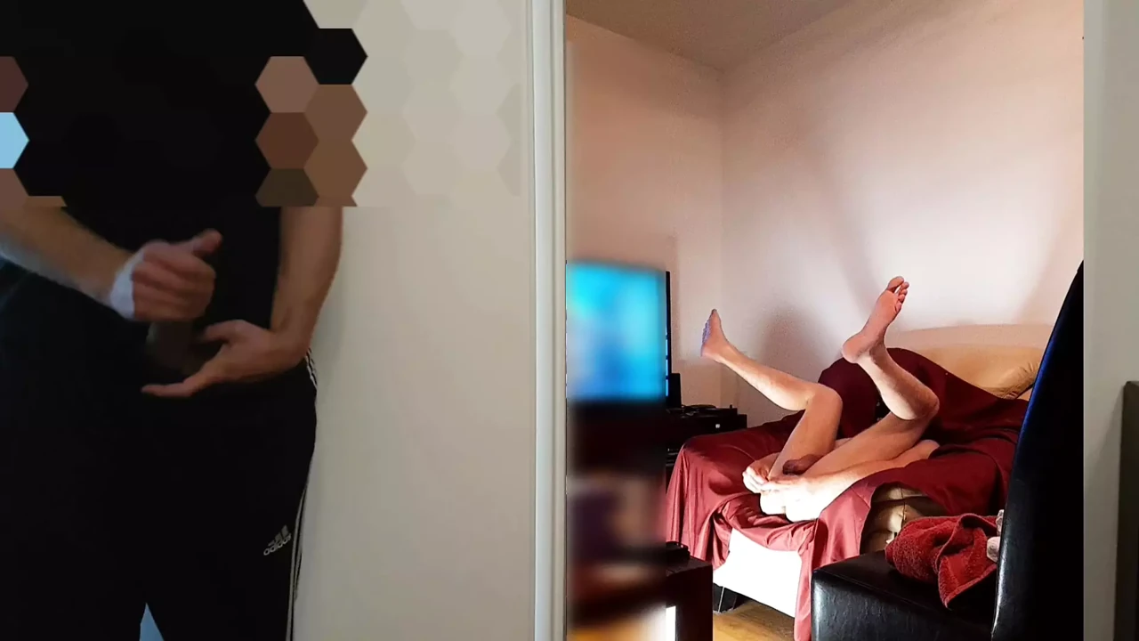 Caught my hot straight roommate secretly masturbating while I fuck my ass on gay livestream webcam