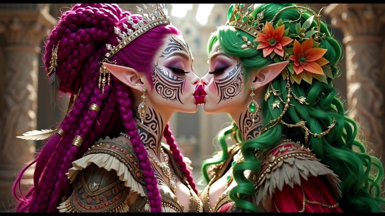 Beautiful Elves Princess Kissing, Ai Animation