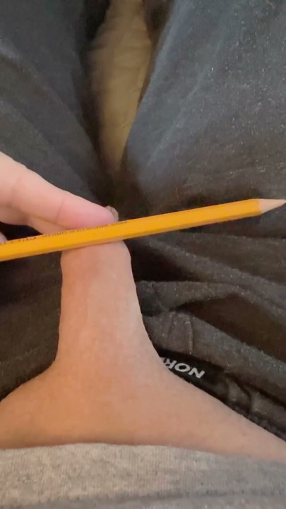 Play with the foreskin of my little cock and a pencil | Clip 2