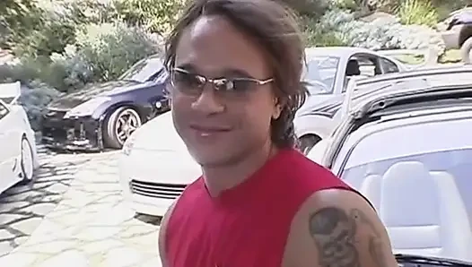 Hot busty blonde takes a big cock outdoor on the car