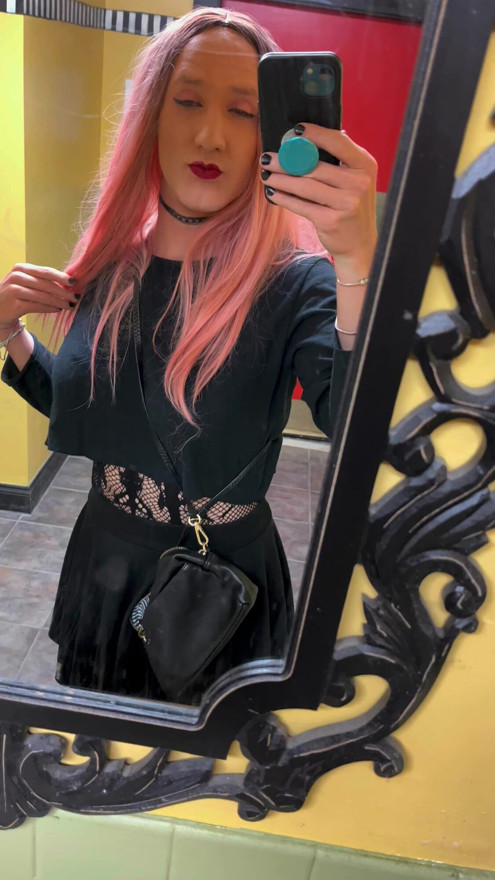 Hot Crossdresser in Public Bathroom