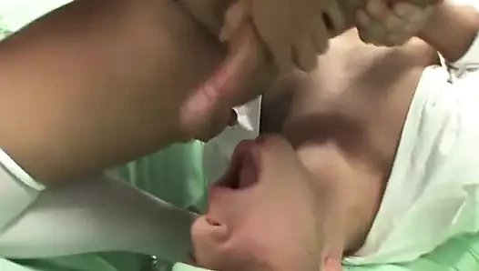 Two trannyNurses with Big tits and cock fuck doctor
