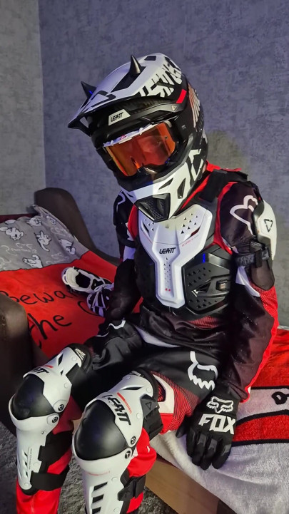 An Excited Guy in Motorcycle Gear Fucks His Sneakers