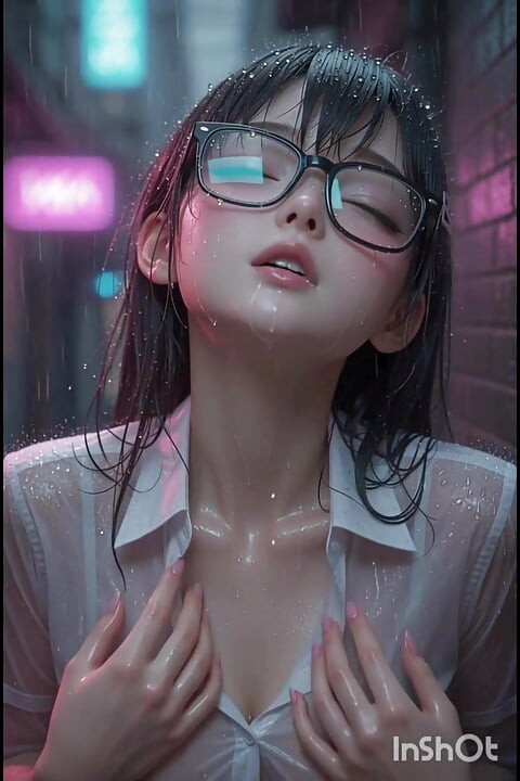 可愛的亞洲3D動漫女孩在雨中的巷子裡向她揮手致意