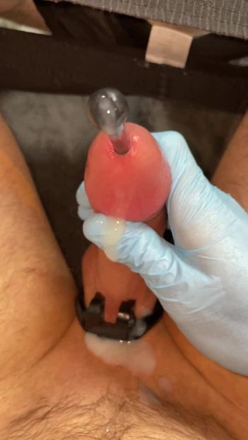 Epic moment from "POV releasing chastity cage for sounding cumshot"
