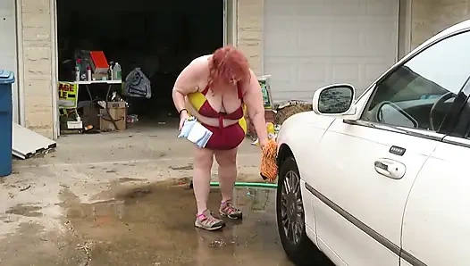 Sexy Mature bbw redhead  Nurse Vicki washes her car!