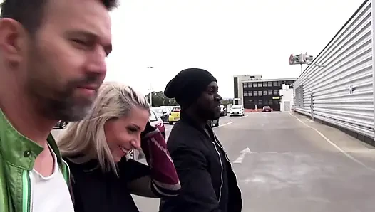 Stunning tattooed blonde fucked outdoor by a big black cock