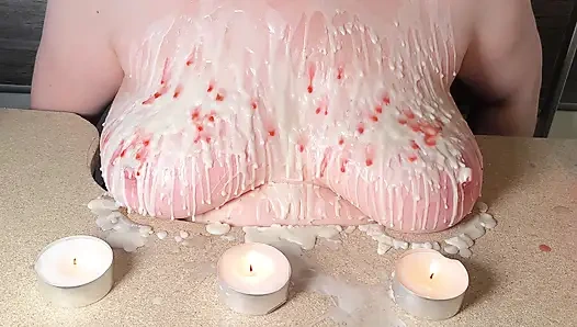 Breasts with hot candle wax and then beat