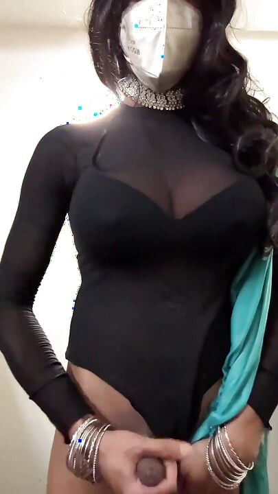 Crossdresser Jerking off in Saree