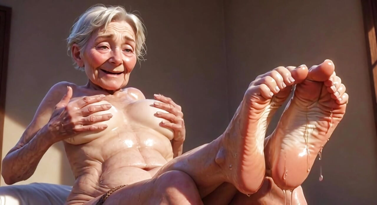 Vieja abuelita disfrutando de masaje de pies con aceite - desesperada por lengua en los dedos de los pies