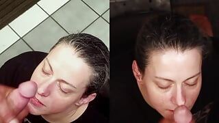Dirty Dees delad skärm amatör hemlagad ansikts spermasprut