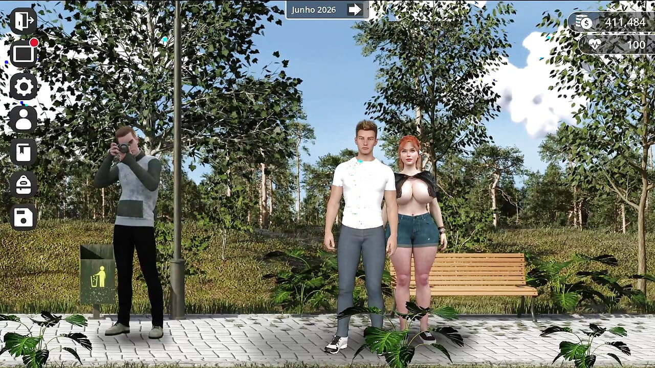Busty redhead fucks in public with BCC and his friend - Gameplay