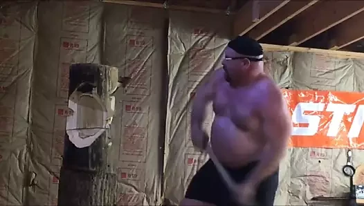 Lumberjack daddy chops wood (softcore)