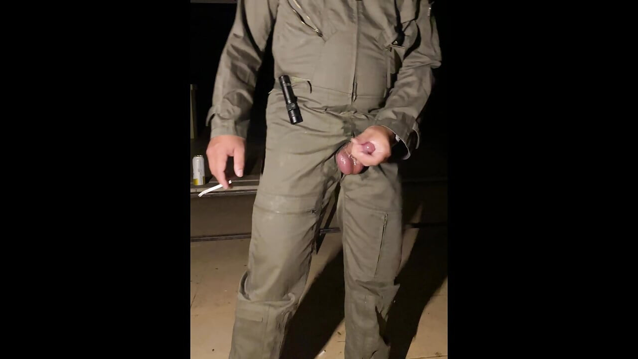 After work is done decide to jerk off in my mechanic jumpsuit and shoot a creamy load - wet with precum lube