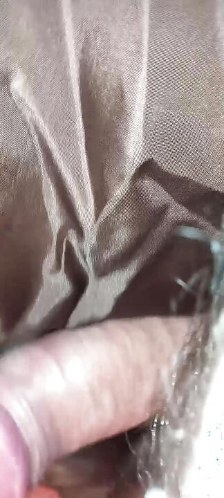 Knuller det skinnende fôret til en lang brun dame vinterfrakk