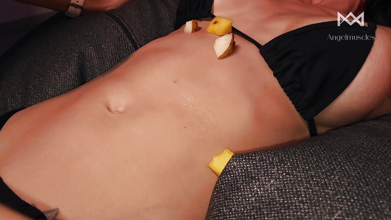 My Roommate's Sweet Craving: Fruit Served Over My Abs.
