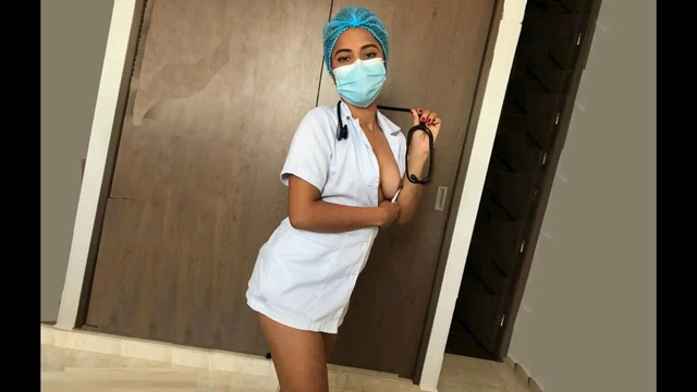 Naughty nurse in sexy lingerie after work