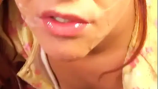 Two dudes plow teen in socks on bed