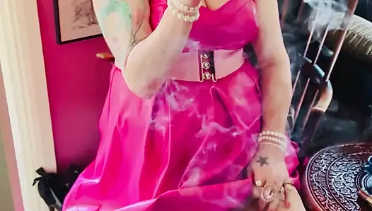 Pink To Make The Boys Wink! Tina Snua In A Leather Dress Smoking A Cigar