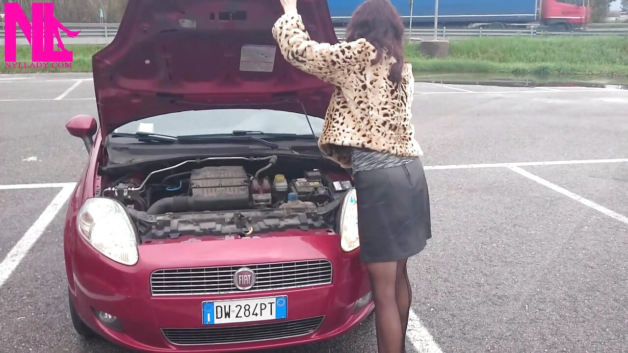 Sexy Speedy Driving in Patent Black Pumps and Seamed Black Pantyhose