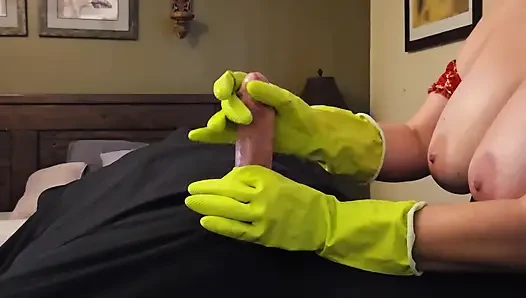 Super CLOSE UP Latex Gloves and Hot Oil POV Edging Penis Massage with HUGE CUM SHOT