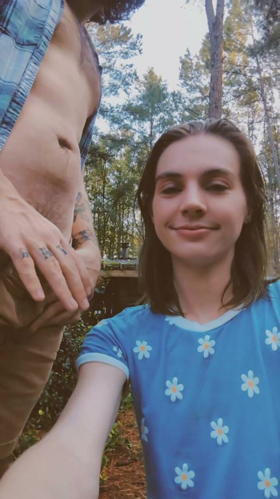 They wait for a truck to pass, then Blaire licks Blake’s dick