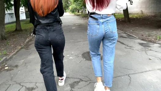 Женское доминирование над незнакомцем (ты) и джинсовым фетишем в видео от первого лица