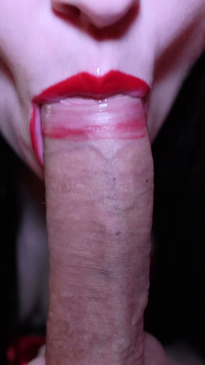 Stunning Brunette Giving a Sensual, Gentle Blowjob, POV Red Lips