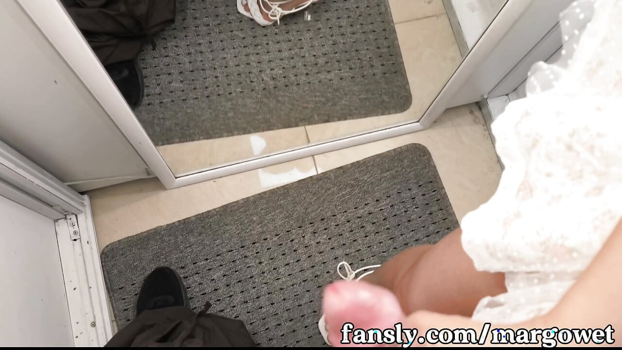 Risky Fitting Room Blowjob & Cumshot on Floor - Almost Caught!