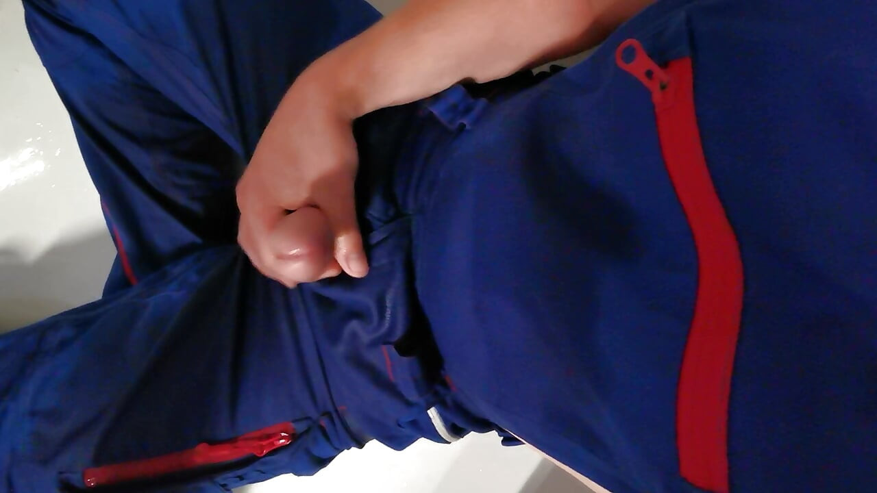 in horny work gear pissing and cumshot