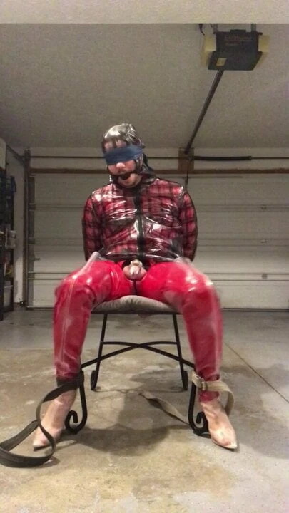 Red pvc catsuit bondage