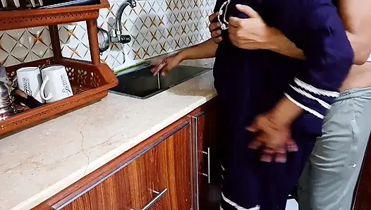 Indian husband has sex with his wife in the kitchen