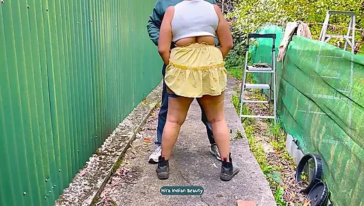 Neighbour Jumping Off Fence for Intense Standing Anal Doggy Fuck and Deepthroat Indian Wife