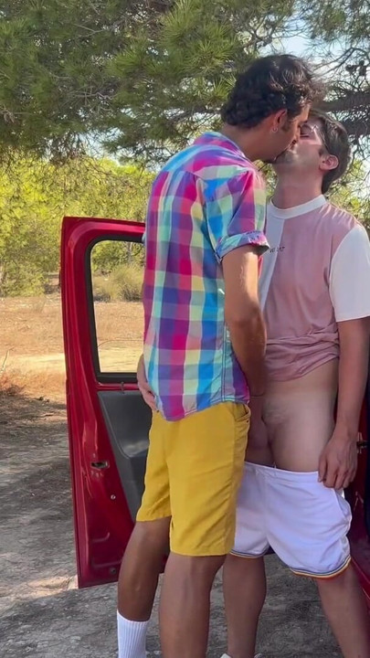 A guy jerking off alone in his car gets a blowjob from a stranger until he cums | Clip 1