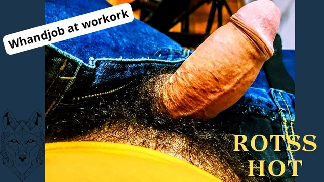 Handjob at work! Furry masturbates at work!