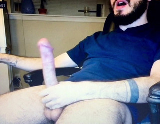 Bearded straight dude edging his huge hard mushroom cock