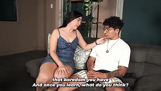 Stepmother discovers her stepson hasn't had sex and decides to teach him.