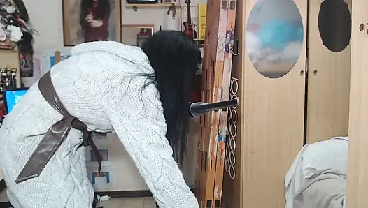 Very Horny Housewife Sticks a Vacuum Cleaner in Her Pussy