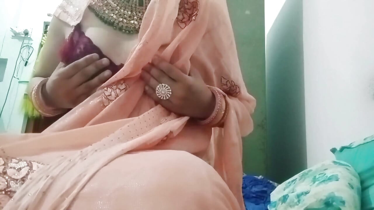 Indian Gay Crossdresser Bottom Gaurisissy Pressing Her Big Boobs and Fingering in Her Ass in Silky Saree