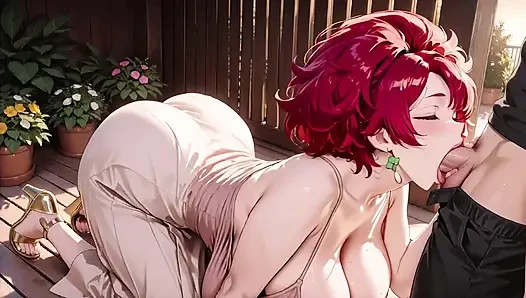 Redhead Wet Beauty’s Moans in the Sunny Courtyard Are Addictive