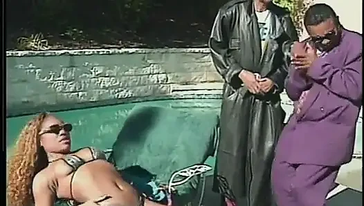 Ebony Hottie Janet Jacme Was Drilled and Got Her Curvy Ass Creamed Near the Pool by Famous Producer